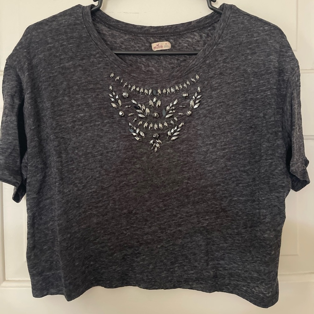 American Eagle Outfitters Charcoal Embellished Tee